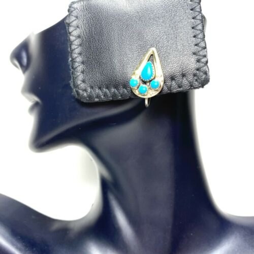 Sterling Silver Turquoise Earrings 925 Tear Drop Screw Back Petite Point Blue